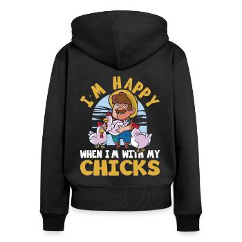 Farmer Happy With My Chicks Farmer - Women's Premium Organic Zip Hoodie - black - Back - Julia (174cm)