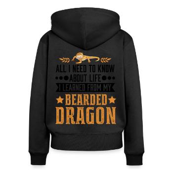 Bartagame Dragon barbu - Sweat à capuche zippé Premium bio Femme - noir - Dos - Julia (174cm)