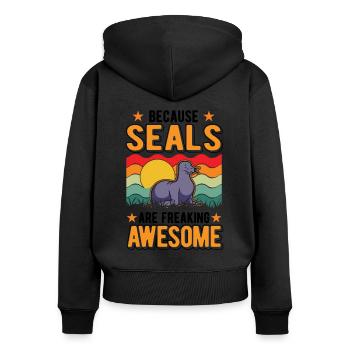 Seal Cadeau Lion de Mer - Sweat à capuche zippé Premium bio Femme - noir - Dos - Julia (174cm)