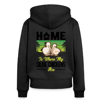 Silk Chicken Home Silkie Chicken - Sweat à capuche zippé Premium bio Femme - noir - Dos - Julia (174cm)
