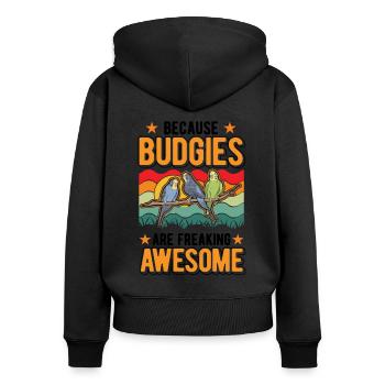 Budgerigar Cadeau Welli Perruche - Sweat à capuche zippé Premium bio Femme - noir - Dos - Julia (174cm)