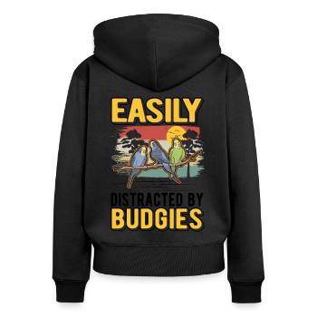 Facilement distrait par les perruches Budgerigar - Sweat à capuche zippé Premium bio Femme - noir - Dos - Julia (174cm)