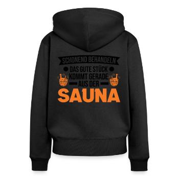 Sauna Saunieren Saunagänger - Frauen Premium Bio Zip Hoodie - Schwarz - Hinten - Julia (174cm)