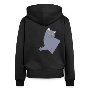 Watched game with cat Looked in - Women's Premium Organic Zip Hoodie - black - Back - Julia (174cm)