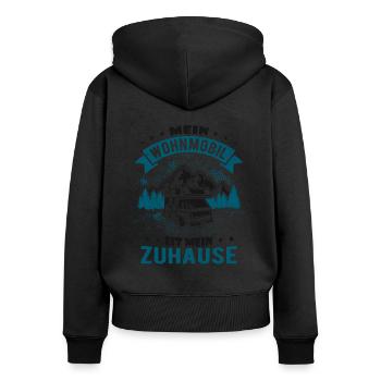 Wohnmobil Womo Zuhause - Frauen Premium Bio Zip Hoodie - Schwarz - Hinten - Julia (174cm)