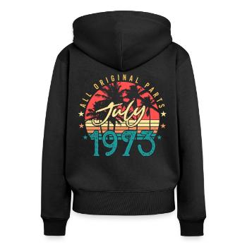 Retro 1973 Juli - Frauen Premium Bio Zip Hoodie - Schwarz - Hinten - Julia (174cm)