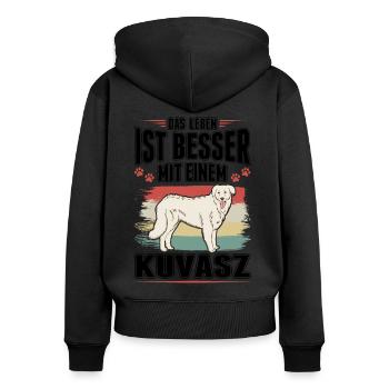 Das Leben ist besser mit einem Kuvasz - Frauen Premium Bio Zip Hoodie - Schwarz - Hinten - Julia (174cm)