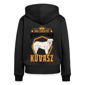 Das Leben ist besser mit einem Kuvasz - Frauen Premium Bio Zip Hoodie - Schwarz - Hinten - Julia (174cm)