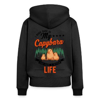 Je travaille dur pour que mon Capybara puisse avoir une vie meilleure - Sweat à capuche zippé Premium bio Femme - noir - Dos - Julia (174cm)