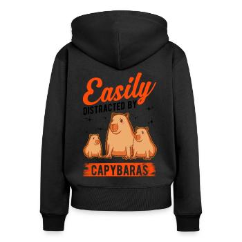 Easily distracted by Capybaras Wasserschwein - Frauen Premium Bio Zip Hoodie - Schwarz - Hinten - Julia (174cm)