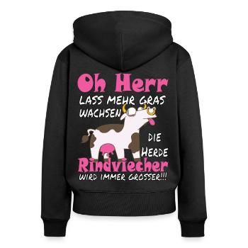 Lustige bekloppte Kuh sarkastischer Spaß - Frauen Premium Bio Zip Hoodie - Schwarz - Hinten - Julia (174cm)