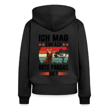 Ich mag einfach Rote Pandas - Frauen Premium Bio Zip Hoodie - Schwarz - Hinten - Julia (174cm)