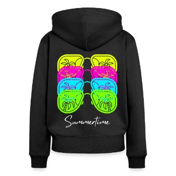 Summertime Sommer Shirt Damen Herren - Frauen Premium Bio Zip Hoodie - Schwarz - Hinten - Julia (174cm)