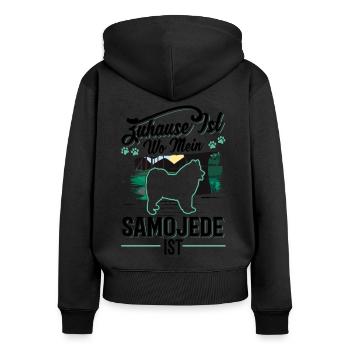 Zuhause ist wo mein Samojede ist Samojede - Frauen Premium Bio Zip Hoodie - Schwarz - Hinten - Julia (174cm)