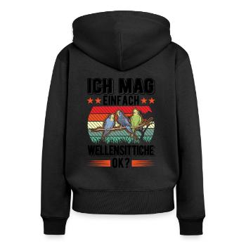 Ich mag einfach Wellensittiche Welli - Frauen Premium Bio Zip Hoodie - Schwarz - Hinten - Julia (174cm)