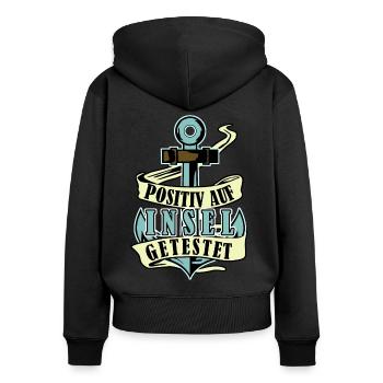 Helgoland Norderney Rügen Usedom Amrum - Frauen Premium Bio Zip Hoodie - Schwarz - Hinten - Julia (174cm)