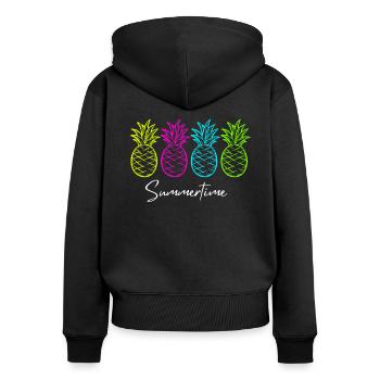 Summertime Sommer Shirt Damen Herren - Frauen Premium Bio Zip Hoodie - Schwarz - Hinten - Julia (174cm)