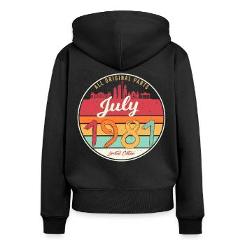 All original 1981 in July - Women's Premium Organic Zip Hoodie - black - Back - Julia (174cm)