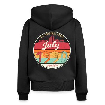 Né en juillet 1990 - Sweat à capuche zippé Premium bio Femme - noir - Dos - Julia (174cm)