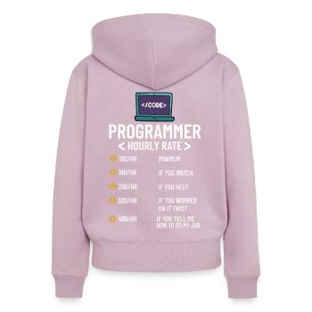 Programmeur Programmation Ordinateur Développeur Pc - Sweat à capuche zippé Premium bio Femme - rose poudré - Dos - Julia (174cm)