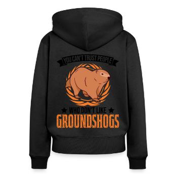 Murmeltier Geschenk Groundhog Day Woodchuck - Frauen Premium Bio Zip Hoodie - Schwarz - Hinten - Julia (174cm)