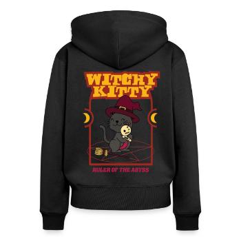 Witchy Kitty - Souverain de l’abîme - Sweat à capuche zippé Premium bio Femme - noir - Dos - Julia (174cm)