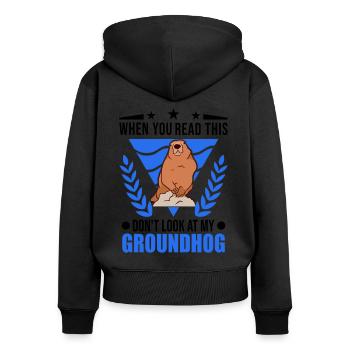 Murmeltier Geschenk Groundhog Day Woodchuck - Frauen Premium Bio Zip Hoodie - Schwarz - Hinten - Julia (174cm)