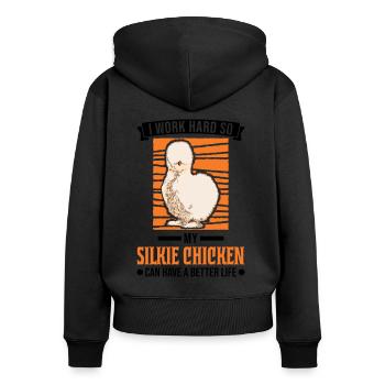 Silk Chicken Cadeau Silkie Chicken Silkie Chicken - Sweat à capuche zippé Premium bio Femme - noir - Dos - Julia (174cm)