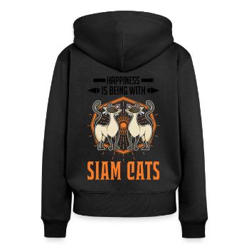 Happiness is being with Siam Cats Siamese Cat - Women's Premium Organic Zip Hoodie - black - Back - Julia (174cm)