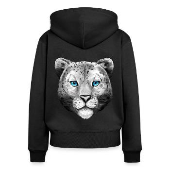 Leopard Kinder Tiere Damen Tiermotiv - Frauen Premium Bio Zip Hoodie - Schwarz - Hinten - Julia (174cm)