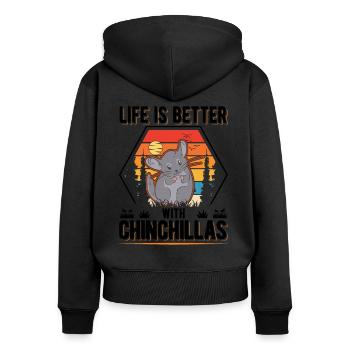 Life is better with Chinchillas - Frauen Premium Bio Zip Hoodie - Schwarz - Hinten - Julia (174cm)