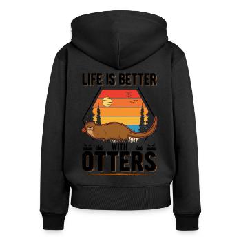 La vie est meilleure avec Otters Otter Sea Otter - Sweat à capuche zippé Premium bio Femme - noir - Dos - Julia (174cm)