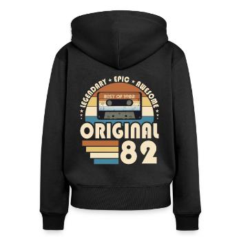 40e anniversaire né en 1982 Original 1982 - Sweat à capuche zippé Premium bio Femme - noir - Dos - Julia (174cm)