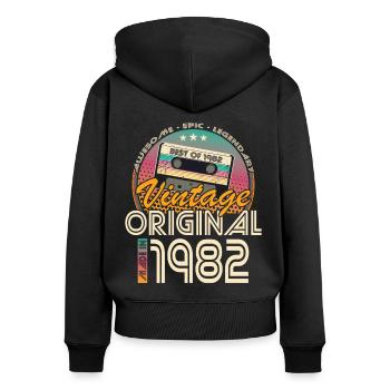 40e anniversaire né en 1982 Fabriqué en 1982 - Sweat à capuche zippé Premium bio Femme - noir - Dos - Julia (174cm)