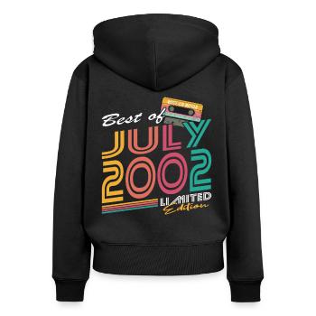 20ème anniversaire millésime Juillet 2002 Best of 2002 - Sweat à capuche zippé Premium bio Femme - noir - Dos - Julia (174cm)