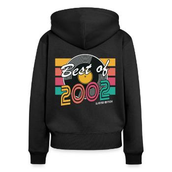 20ème anniversaire millésime 2002 Best of 2002 - Sweat à capuche zippé Premium bio Femme - noir - Dos - Julia (174cm)