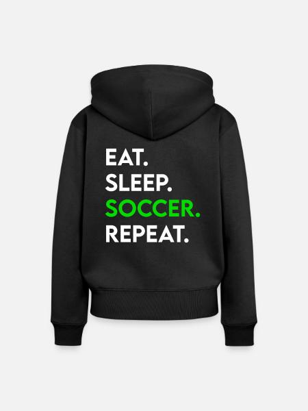 eat sleep soccer repeat - Frauen Premium Bio Zip Hoodie - Schwarz