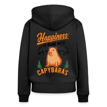 Happiness is being with Capybaras Wasserschwein - Frauen Premium Bio Zip Hoodie - Schwarz - Hinten - Julia (174cm)