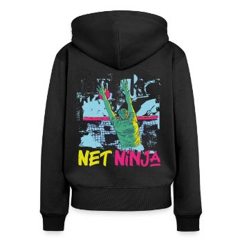 Joueur de volleyball Équipe Ninja 80s - Sweat à capuche zippé Premium bio Femme - noir - Dos - Julia (174cm)