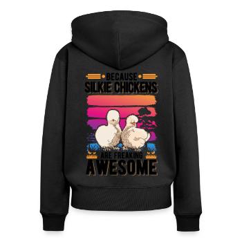 Silk Chicken Cadeau Silkie Chicken - Sweat à capuche zippé Premium bio Femme - noir - Dos - Julia (174cm)