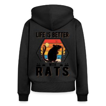 Life is better with Rats Ratte Hausratte - Frauen Premium Bio Zip Hoodie - Schwarz - Hinten - Julia (174cm)