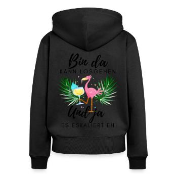 Flamingo bin da kann losgehen ja es eskaliert eh - Frauen Premium Bio Zip Hoodie - Schwarz - Hinten - Julia (174cm)