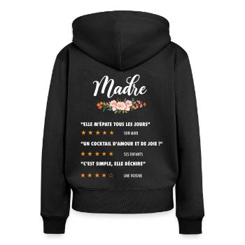 maman citation fleurs critique film drôle madre - Sweat à capuche zippé Premium bio Femme - noir - Dos - Julia (174cm)