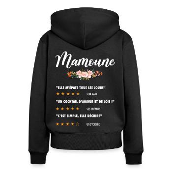 mamoune citation fleurs critique film drôle maman - Sweat à capuche zippé Premium bio Femme - noir - Dos - Julia (174cm)