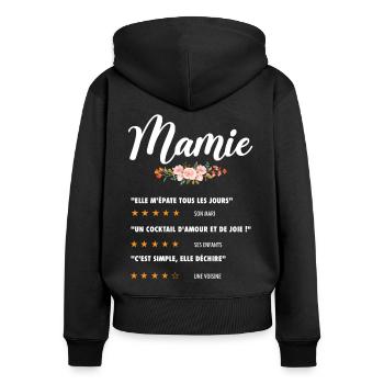 mamie citation fleurs critique film drôle mémé - Sweat à capuche zippé Premium bio Femme - noir - Dos - Julia (174cm)