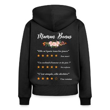 maman bonus citation fleurs critique film drôle - Sweat à capuche zippé Premium bio Femme - noir - Dos - Julia (174cm)