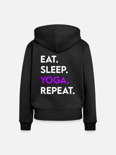 eat sleep yoga repeat - Frauen Premium Bio Zip Hoodie - Schwarz