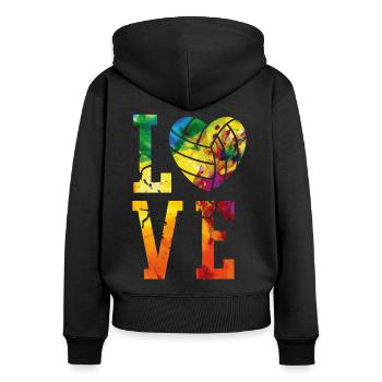 Aquarelle de l’équipe de volley-ball - Sweat à capuche zippé Premium bio Femme - noir - Dos - Julia (174cm)