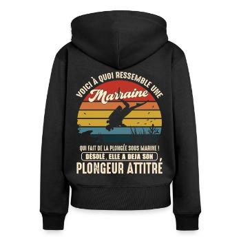 marraine pratiquante plongée sous marine plongeur - Sweat à capuche zippé Premium bio Femme - noir - Dos - Julia (174cm)