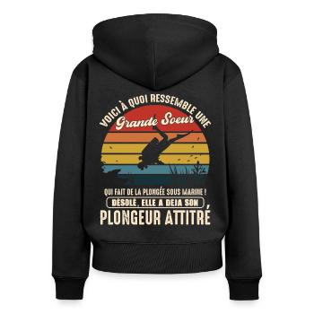 grande soeur pratiquante plongée sous marine - Sweat à capuche zippé Premium bio Femme - noir - Dos - Julia (174cm)